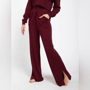 New Steele Maria Ribbed Wide Leg High Rise Trouser Pants in Burgundy Women’s S